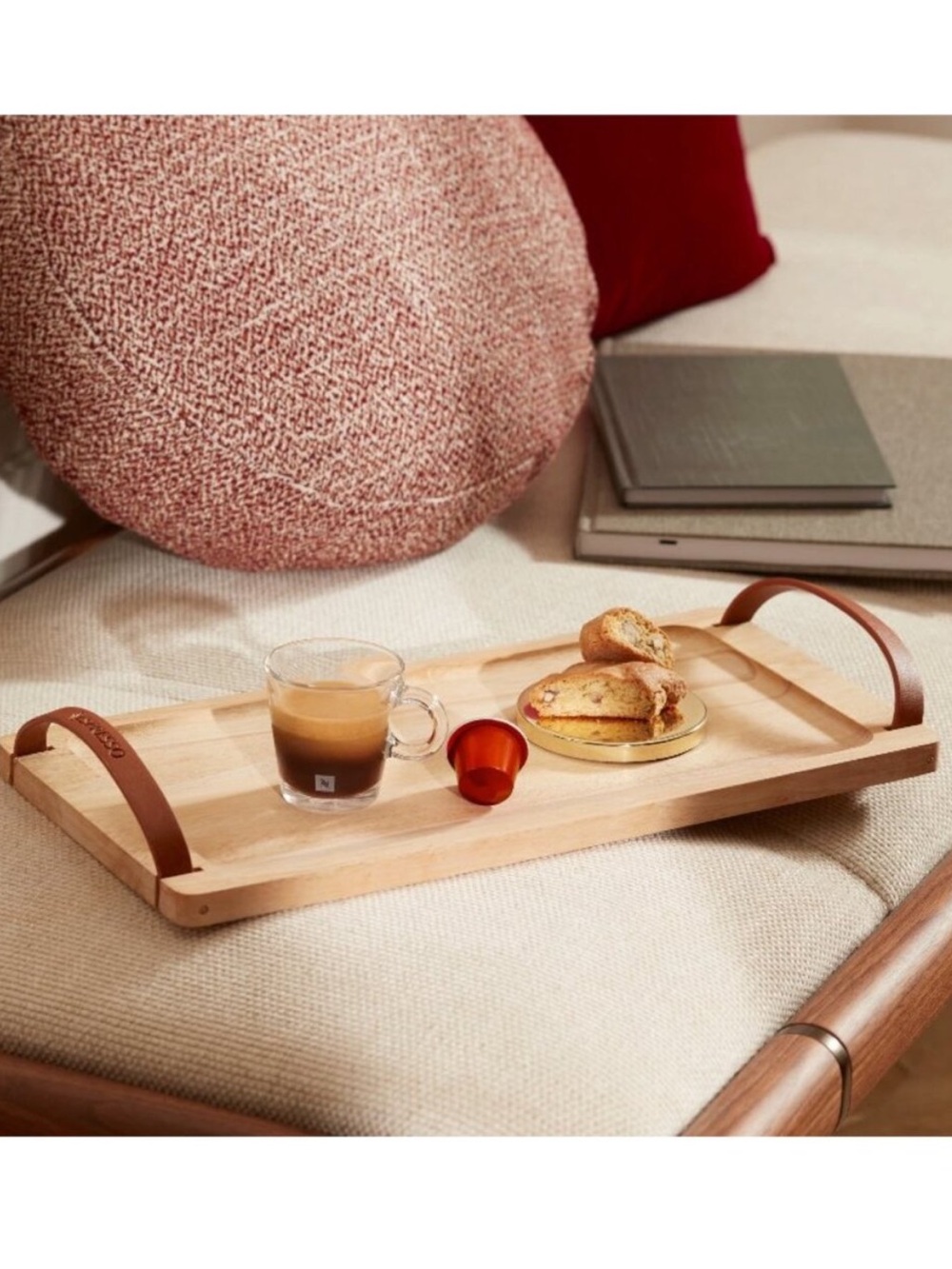 Nespresso Tray Brown Wood Barista Coffee Bar Espresso Serving Platter Picnic